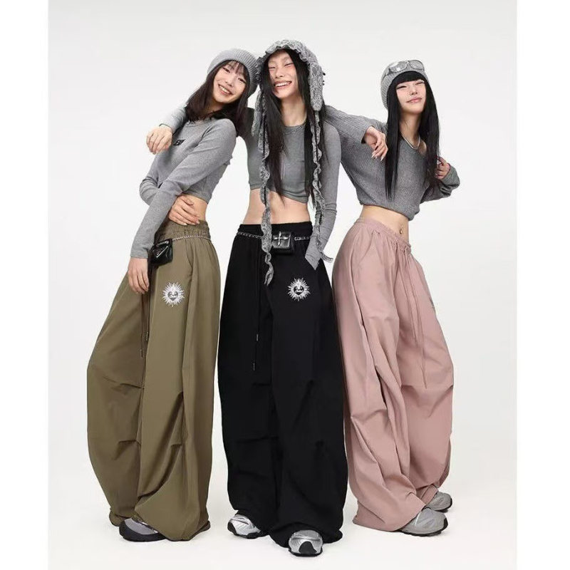 Ženske široke hlače od chenille s elastanom, prozračne, gradski hip-hop stil