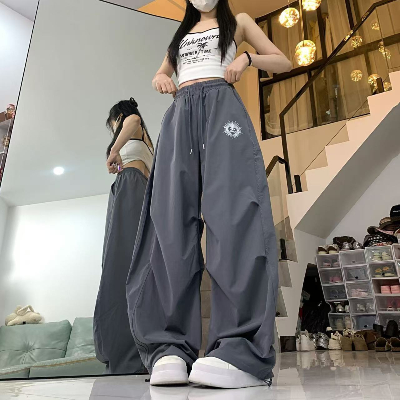 Ženske široke hlače od chenille s elastanom, prozračne, gradski hip-hop stil