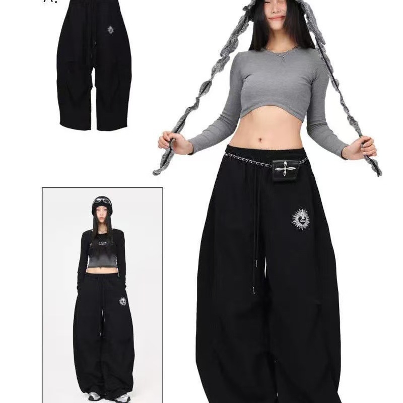 Ženske široke hlače od chenille s elastanom, prozračne, gradski hip-hop stil