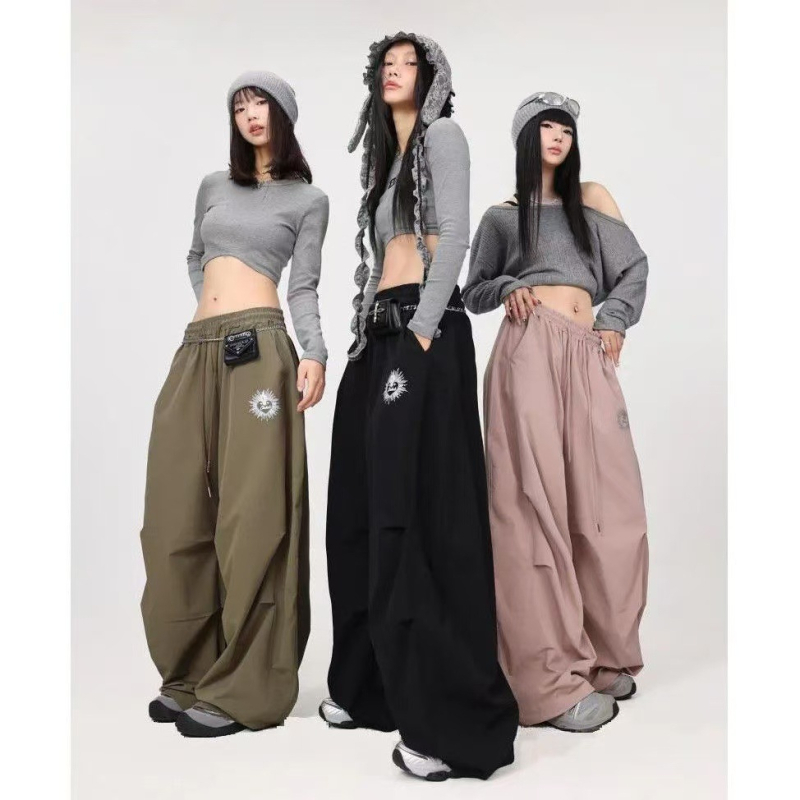 Ženske široke hlače od chenille s elastanom, prozračne, gradski hip-hop stil