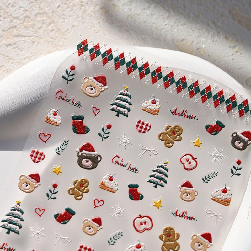 TS-3865 Naljepnica za nokte s ljepilom – ultra-tanka, prozirna, ukras za nokte, Vintage Christmas