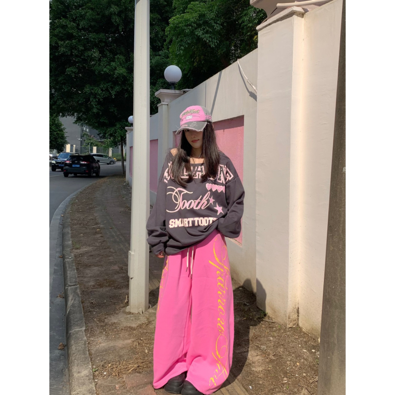 Ženske ljetne street casual hlače s printom i efektom izblijedjelog pranja, opuštenog širokog kroja