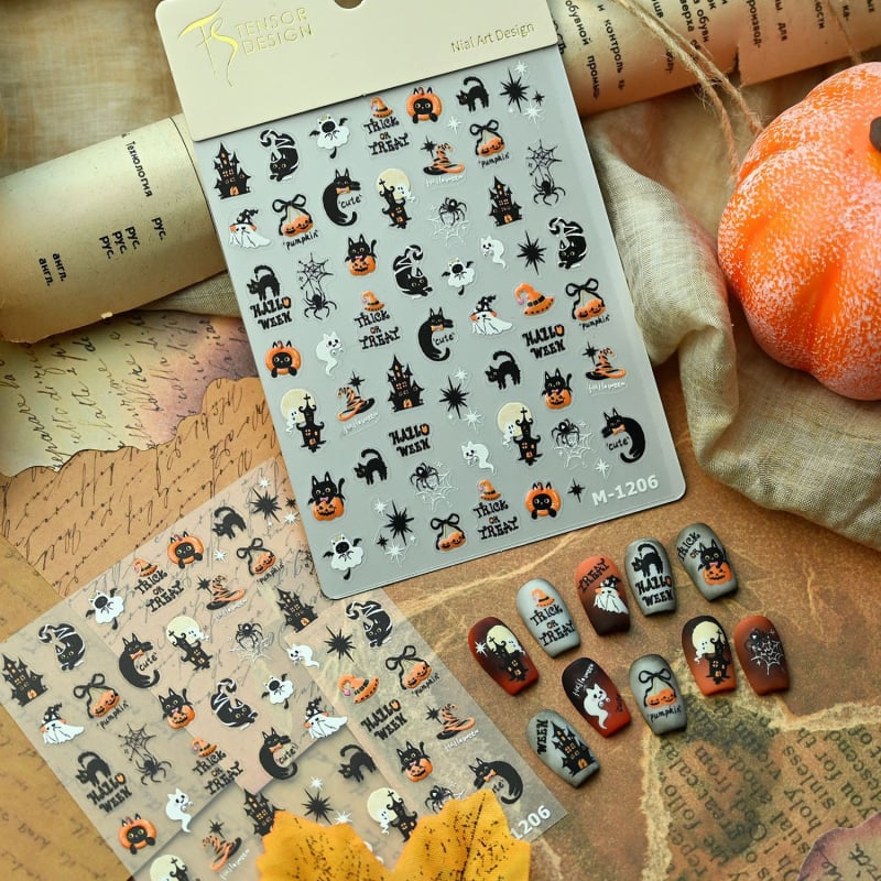 M-1206 Halloween naljepnice za nokte – duh i tikva, gel efekt, ultra-tanak rub