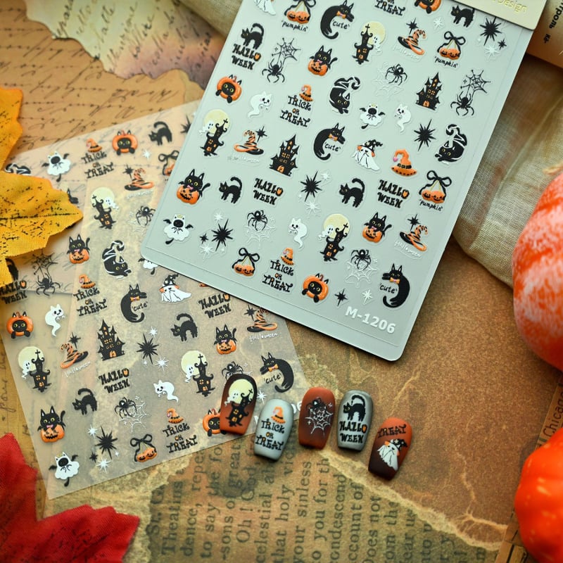 M-1206 Halloween naljepnice za nokte – duh i tikva, gel efekt, ultra-tanak rub
