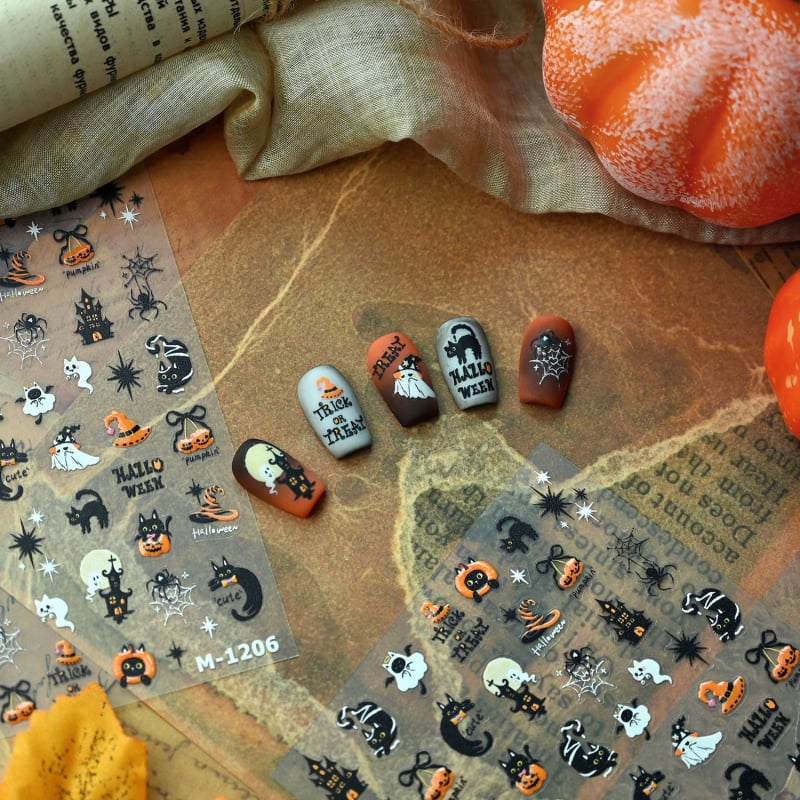 M-1206 Halloween naljepnice za nokte – duh i tikva, gel efekt, ultra-tanak rub
