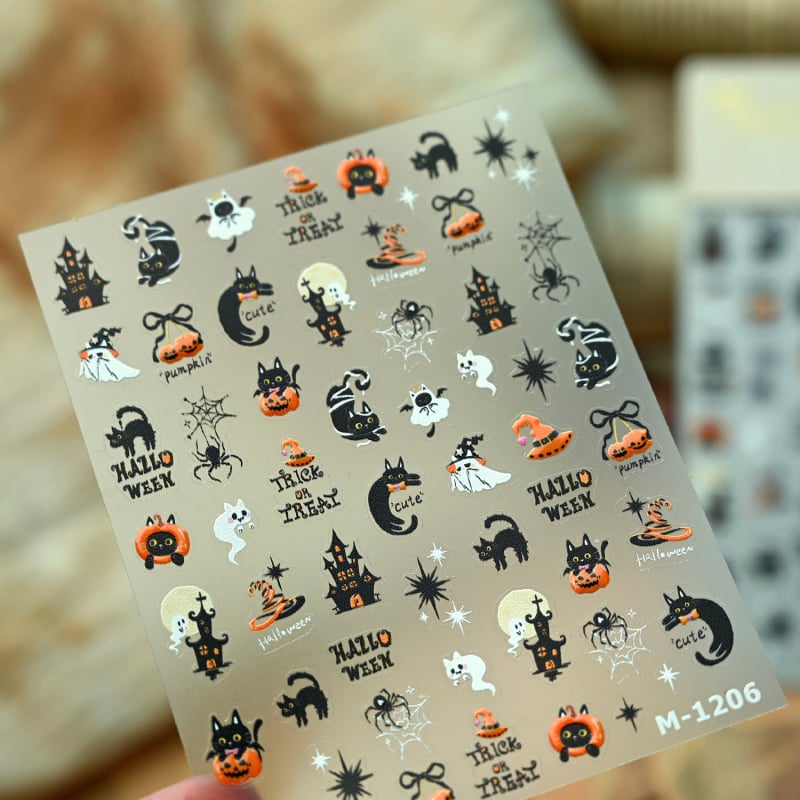 M-1206 Halloween naljepnice za nokte – duh i tikva, gel efekt, ultra-tanak rub