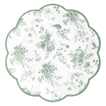 Farfurii de desert de unică folosință gri-verzui, cu model vintage floral de frunze, temă Crăciun, pentru petreceri de ziua de naștere și ceaiul miresei