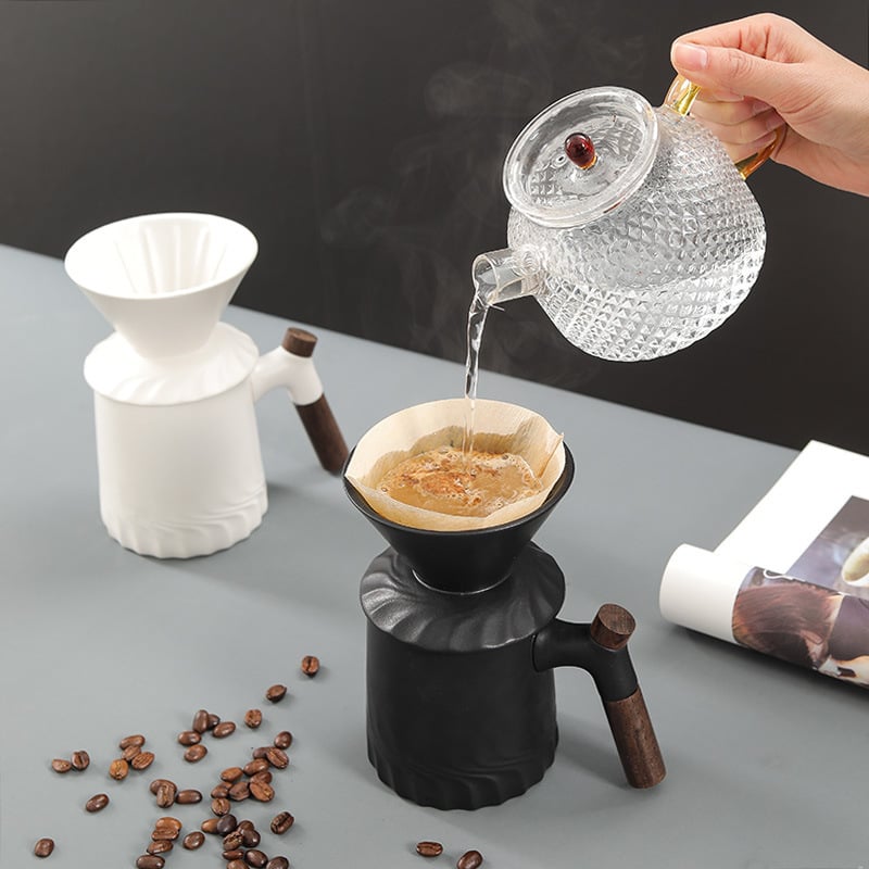 Set ceramic pentru cafea V60 cu filtru, fierbător pour-over și ceașcă de separare a ceaiului