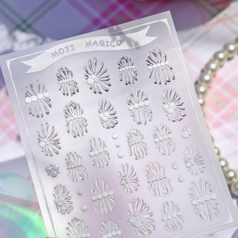 KX471 Jelly naljepnice za nokte – efekt vatrometa, biseri i linije, minimalistički dizajn