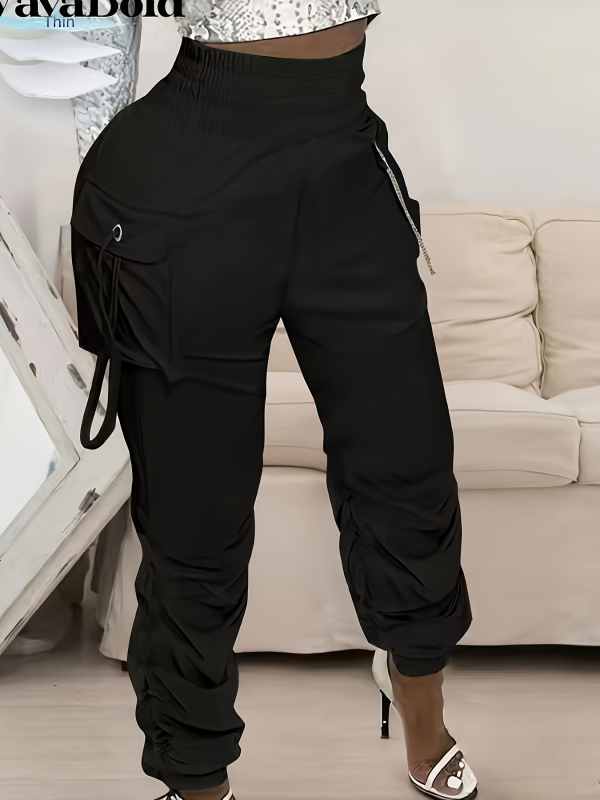 Ženske cargo jogger hlače s visokim strukom i naborom, casual sportski komad za jesen/zimu