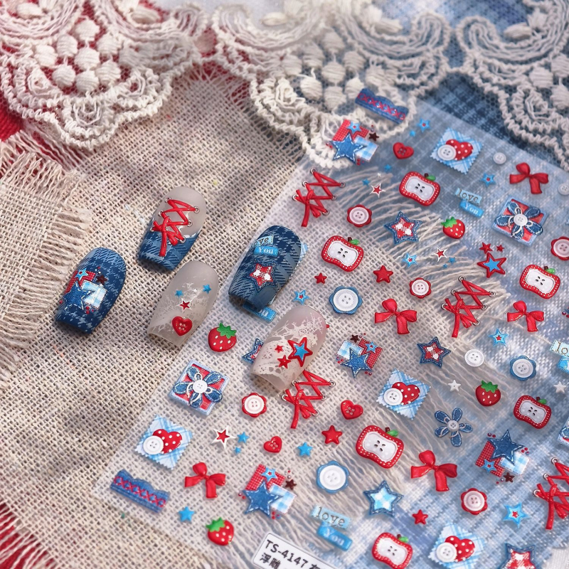 3D naljepnice za nokte – denimski kauboj, crtani dizajn TS-4147