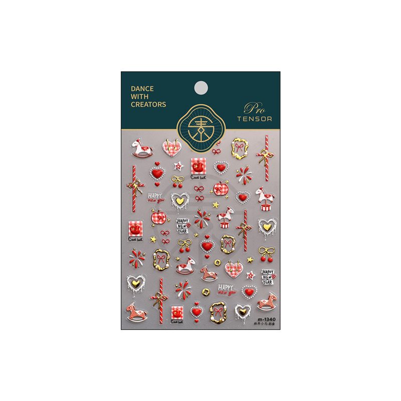 Nail stickers M1340: slatke zlatne ponije sa srcem i vatrometom