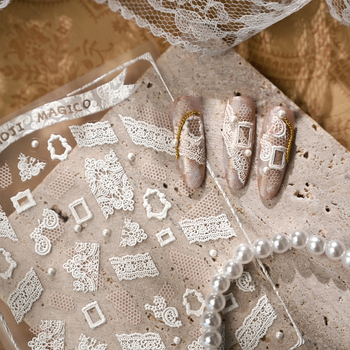 KX490 Europski retro čipkasti naljepnice za nokte s perlama – Lolita stil, ljepilo
