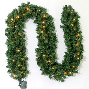 Ghirlandă de Crăciun din ratan, 2,7 m, cu cutie de baterii, 50 LED-uri, 8 funcții, decor pentru hoteluri și case