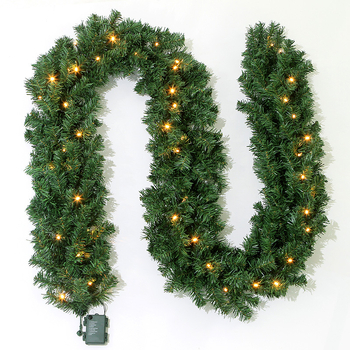 Ghirlandă de Crăciun din ratan, 2,7 m, cu cutie de baterii, 50 LED-uri, 8 funcții, decor pentru hoteluri și case