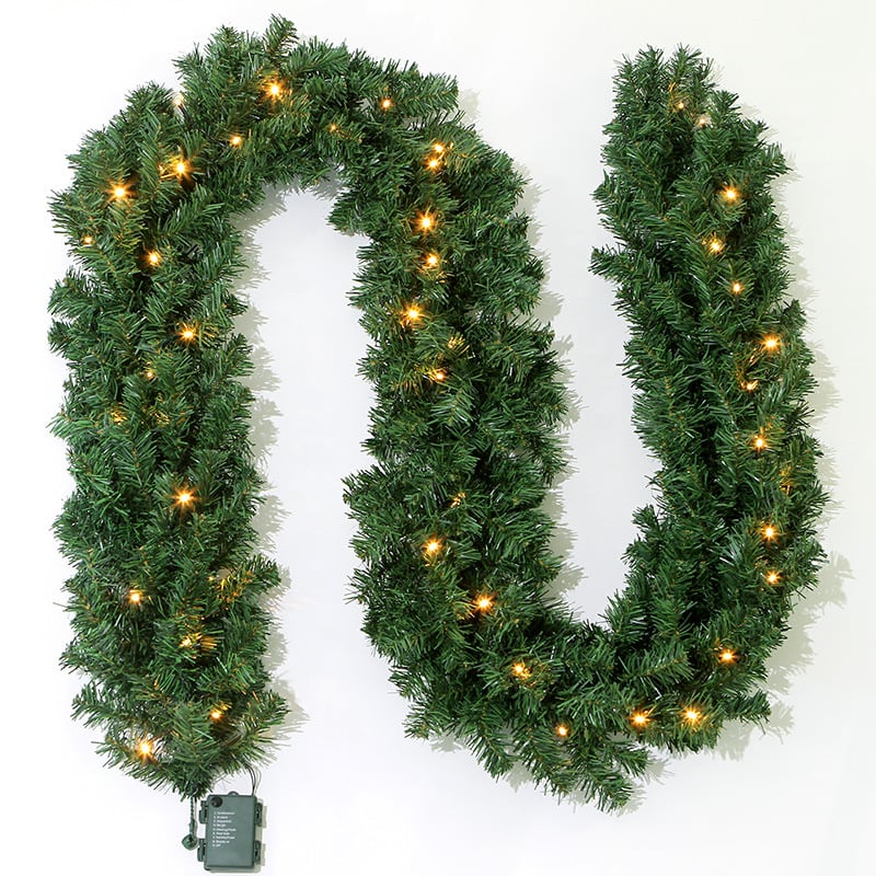 Ghirlandă de Crăciun din ratan, 2,7 m, cu cutie de baterii, 50 LED-uri, 8 funcții, decor pentru hoteluri și case
