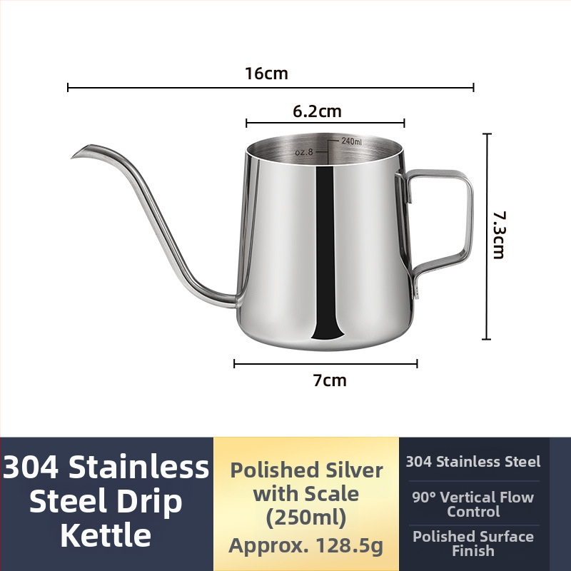 Ceainic pour-over din oțel inoxidabil 304, gură îngustă, control precis al apei pentru cafea filtrată, portabil pentru uz casnic
