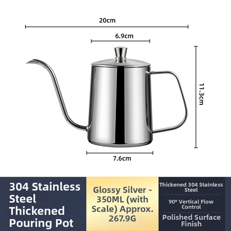 Ceainic pour-over din oțel inoxidabil 304, gură îngustă, control precis al apei pentru cafea filtrată, portabil pentru uz casnic
