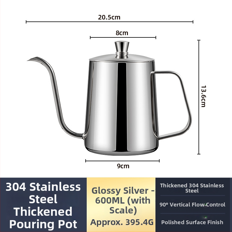 Ceainic pour-over din oțel inoxidabil 304, gură îngustă, control precis al apei pentru cafea filtrată, portabil pentru uz casnic