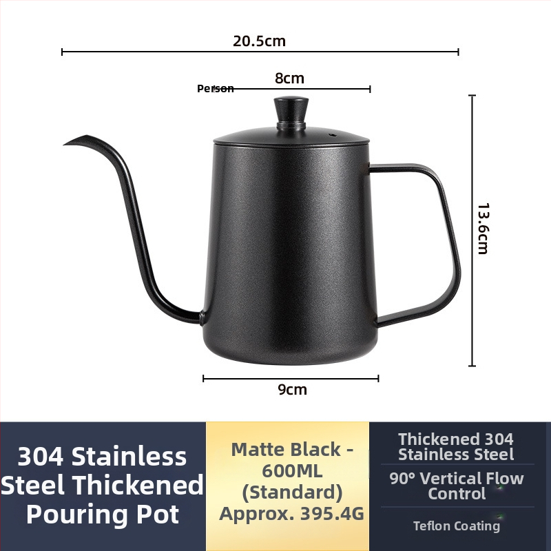 Ceainic pour-over din oțel inoxidabil 304, gură îngustă, control precis al apei pentru cafea filtrată, portabil pentru uz casnic