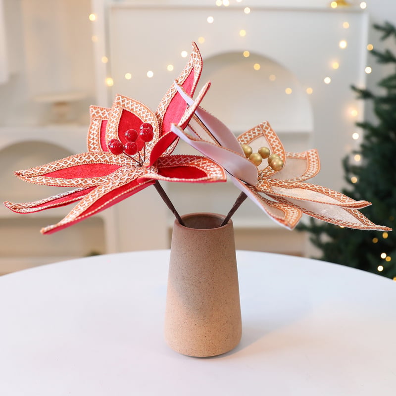 Flori de Crăciun din catifea pentru decorațiuni DIY, flori artificiale pentru bradul de Crăciun