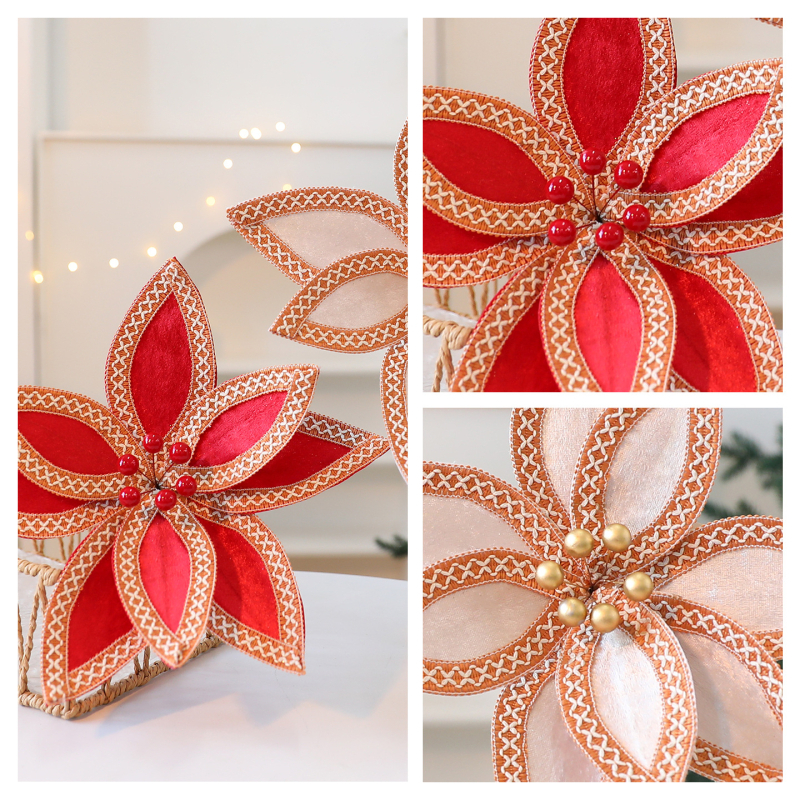 Flori de Crăciun din catifea pentru decorațiuni DIY, flori artificiale pentru bradul de Crăciun