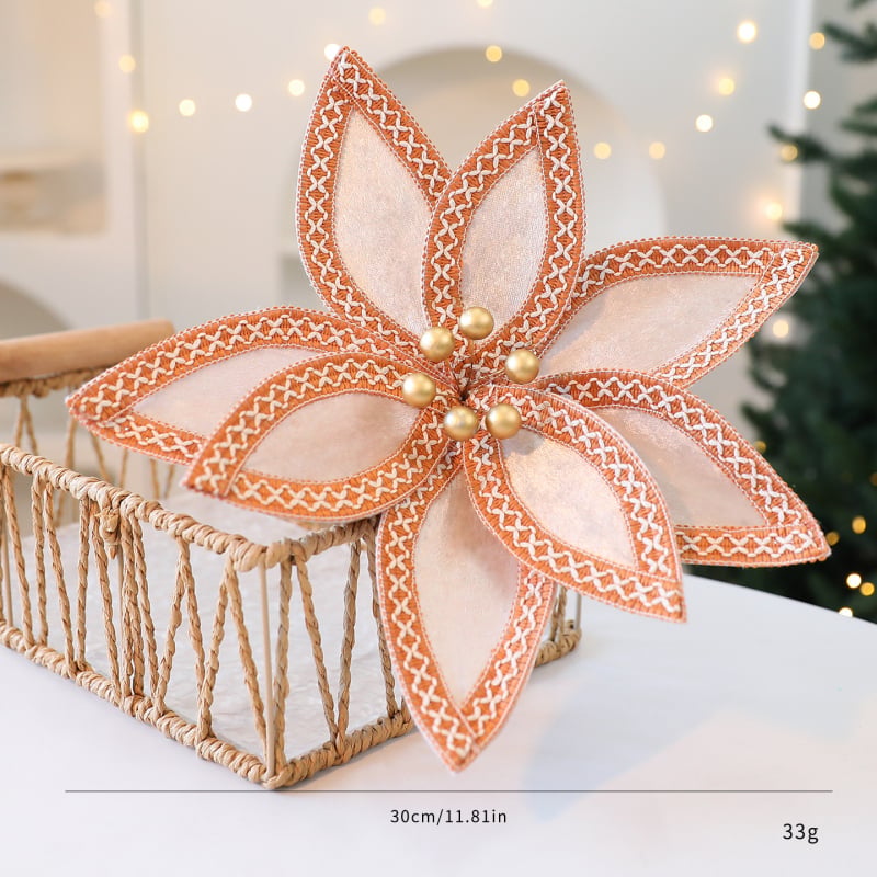 Flori de Crăciun din catifea pentru decorațiuni DIY, flori artificiale pentru bradul de Crăciun
