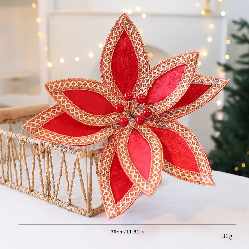 Flori de Crăciun din catifea pentru decorațiuni DIY, flori artificiale pentru bradul de Crăciun