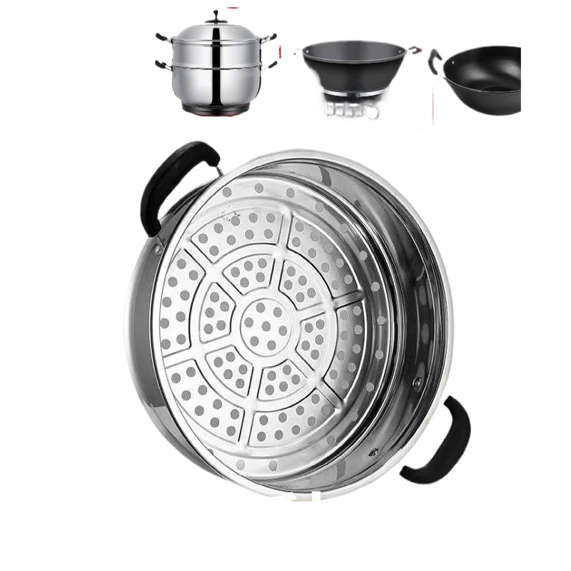 Coș de abur din oțel inoxidabil întărit, cu capacitate mare, grilă și tavă pentru aburi, insert multipurpose pentru oală, 28–40 cm