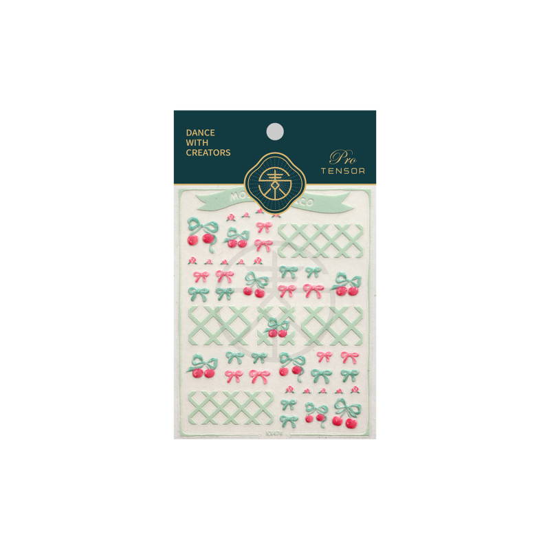 KX-747 Minimalističke naljepnice za nokte s mašnicom od trešnje – djevojački sladak dizajn, mentolno zelena karirana šara