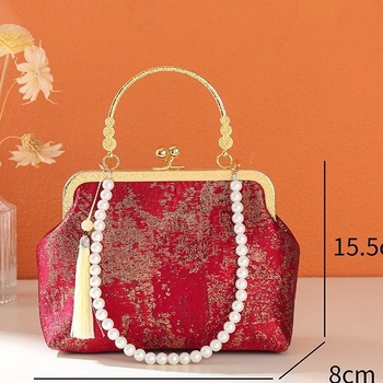 Kínai stílusú hímzett női táska, Hanfu-ihletésű elegáns retro kézitáska aranyszínű záróval