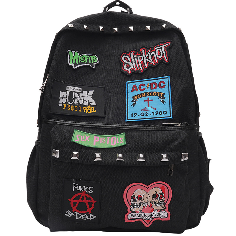 Unisex ruksak u punk stilu od platna s našivenim i metalnim zakovicama, 20–35 L, za 15-inčni prijenosnik, velik kapacitet za studente