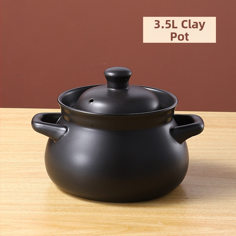 Oală tradițională din lut ceramic pentru gătit pe foc deschis, oală de supă cu capac, rezistentă la temperaturi înalte, capacitate 2.1–3 L, 3.1–4 L sau peste 5 L
