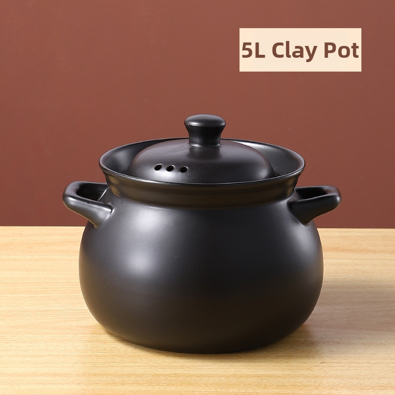 Oală tradițională din lut ceramic pentru gătit pe foc deschis, oală de supă cu capac, rezistentă la temperaturi înalte, capacitate 2.1–3 L, 3.1–4 L sau peste 5 L