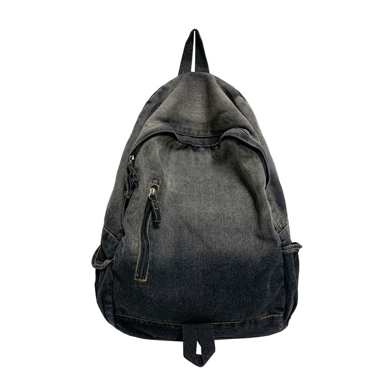 Ruksak od platna s gradientnim pranjem i vintag denim izgledom, unisex, za sveučilištarce, kompatibilan s 14-inčnim prijenosnim računalom