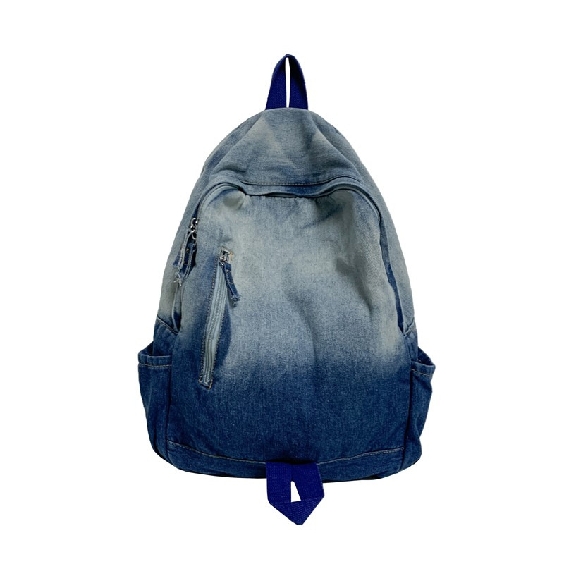 Ruksak od platna s gradientnim pranjem i vintag denim izgledom, unisex, za sveučilištarce, kompatibilan s 14-inčnim prijenosnim računalom