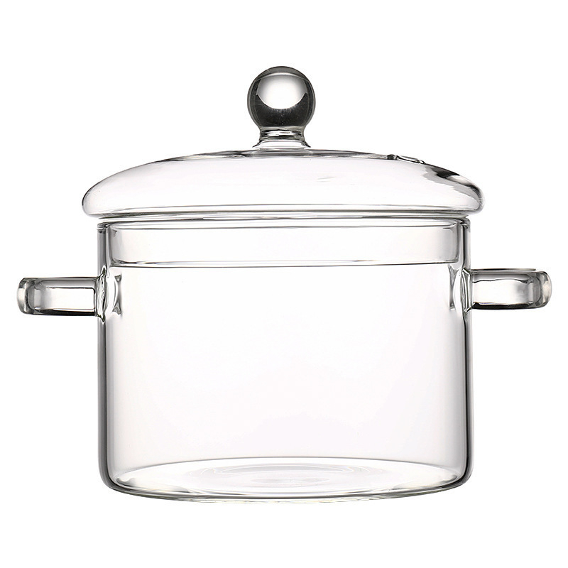 Oală din sticlă borosilicat pentru supe și tocănițe, cu capac și două mâneri, transparentă, mare capacitate, pentru uz casnic, compatibilă cu aragaz cu flacără deschisă