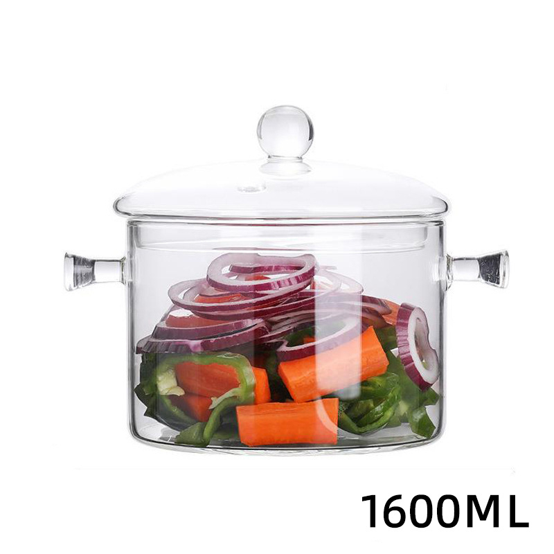 Oală din sticlă borosilicat pentru supe și tocănițe, cu capac și două mâneri, transparentă, mare capacitate, pentru uz casnic, compatibilă cu aragaz cu flacără deschisă
