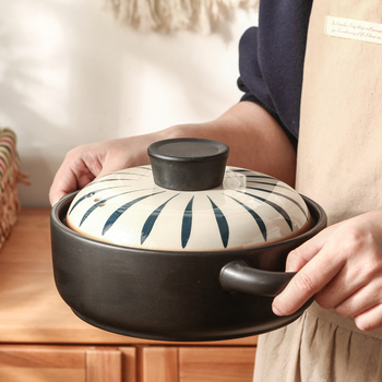Caserolă ceramică rezistentă la foc deschis, cu mânere duble, oală rotundă pentru supe și tocănițe, potrivită pentru plită cu gaz