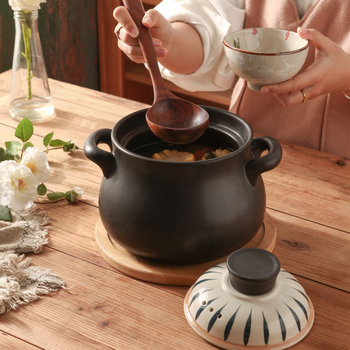 Caserolă ceramică rezistentă la foc deschis, cu mânere duble, oală rotundă pentru supe și tocănițe, potrivită pentru plită cu gaz