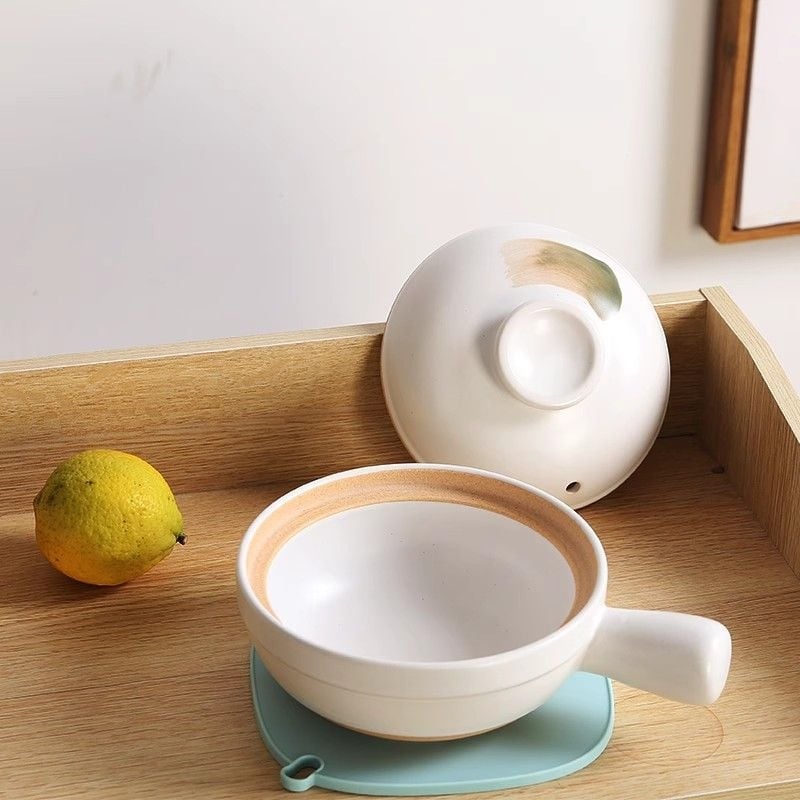 Oală de ceramică în stil japonez pentru orez, set de dimensiuni multiple (mare/mic), vas pentru hrana bebelușilor, compatibil cu aragazul pe gaz, rezistent la crăpături, oală de gătit cu mâner unic