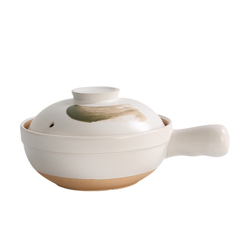 Oală de ceramică în stil japonez pentru orez, set de dimensiuni multiple (mare/mic), vas pentru hrana bebelușilor, compatibil cu aragazul pe gaz, rezistent la crăpături, oală de gătit cu mâner unic