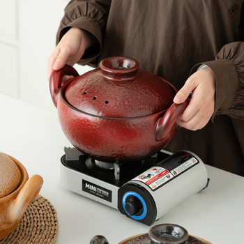 Caserolă ceramică vintage cu două mânere pentru supe și tocană, oală mică cu bază plată, rezistentă la temperaturi înalte, potrivită pentru aragaz cu gaz și flacără deschisă