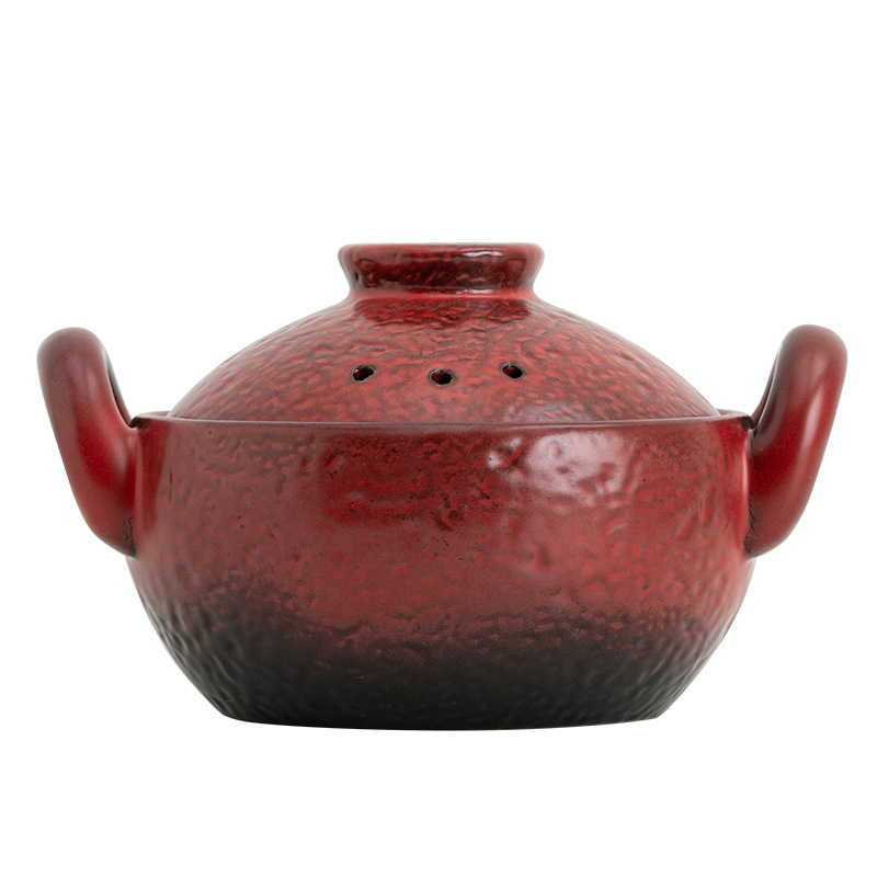 Caserolă ceramică vintage cu două mânere pentru supe și tocană, oală mică cu bază plată, rezistentă la temperaturi înalte, potrivită pentru aragaz cu gaz și flacără deschisă