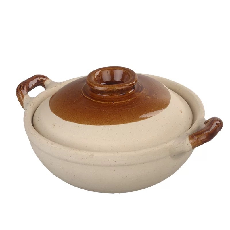 Kinsolic Oală de lut retro cu capac ceramic, pentru aragaz cu gaz, rezistentă la temperaturi înalte, potrivită pentru orez și tocănițe