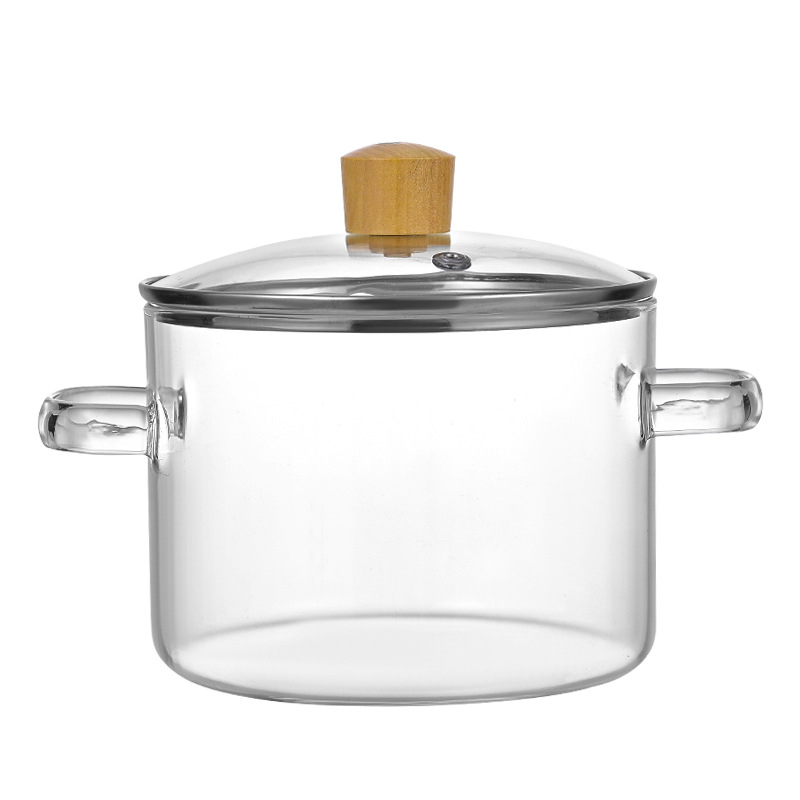 Colorful Oală din sticlă borosilicat de înaltă rezistență pentru supe și lapte, capac din sticlă transparent, 1.1–2 L, model YL-220
