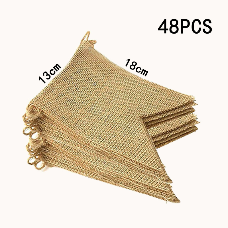 48 drapele triunghiulare din iută, neimprimate, pentru decor de Crăciun și nuntă – ghirlandă drapele DIY