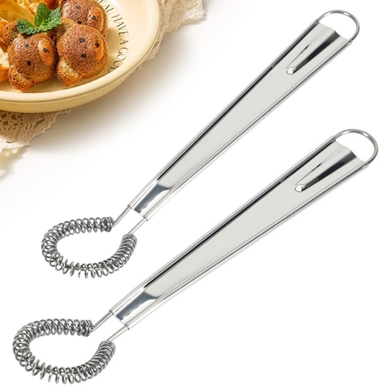Batator manual pentru ouă din oțel inoxidabil 430, Tel de bucătărie compact, mixer plat multifuncțional cu sârmă arcuită, mâner
