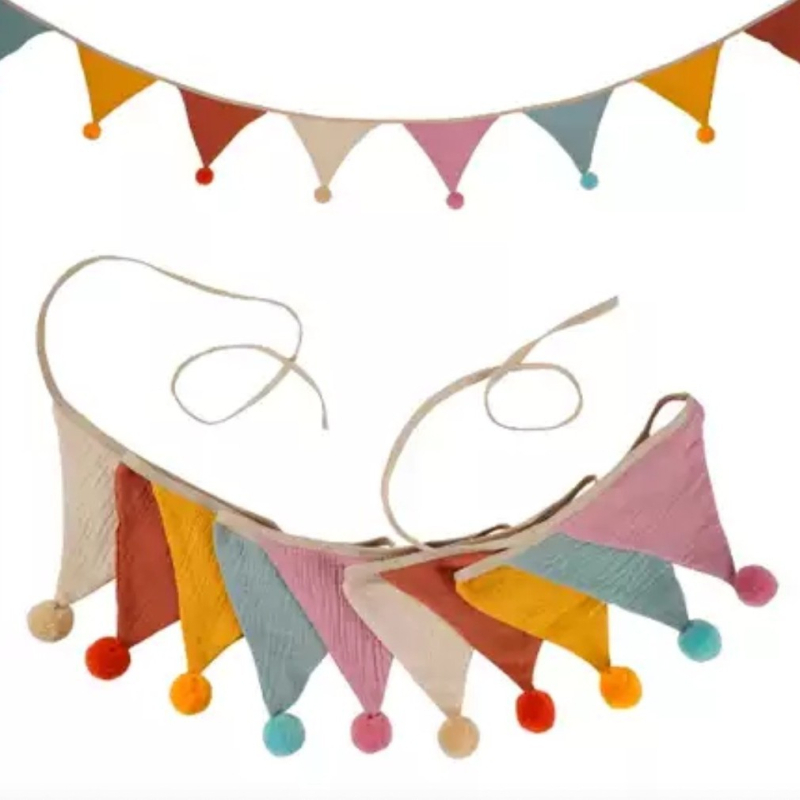 Ghirlandă de steaguri triunghiulare din velur, colorată, pentru camera copilului și decorul cortului, cu motiv de pisică