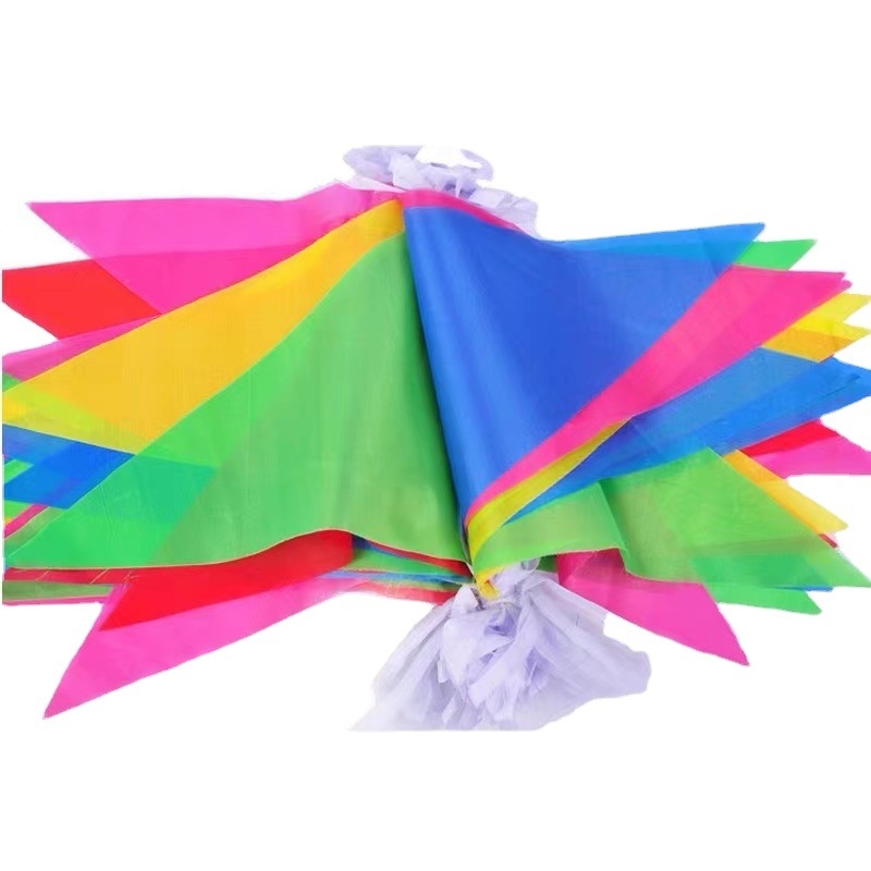 Bannere triunghiulare multicolore din poliester, șir de steaguri, imprimare logo, pentru nunți, deschideri și evenimente în aer liber
